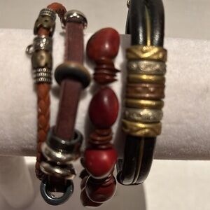 Red and Brown Beaded Bracelet Set